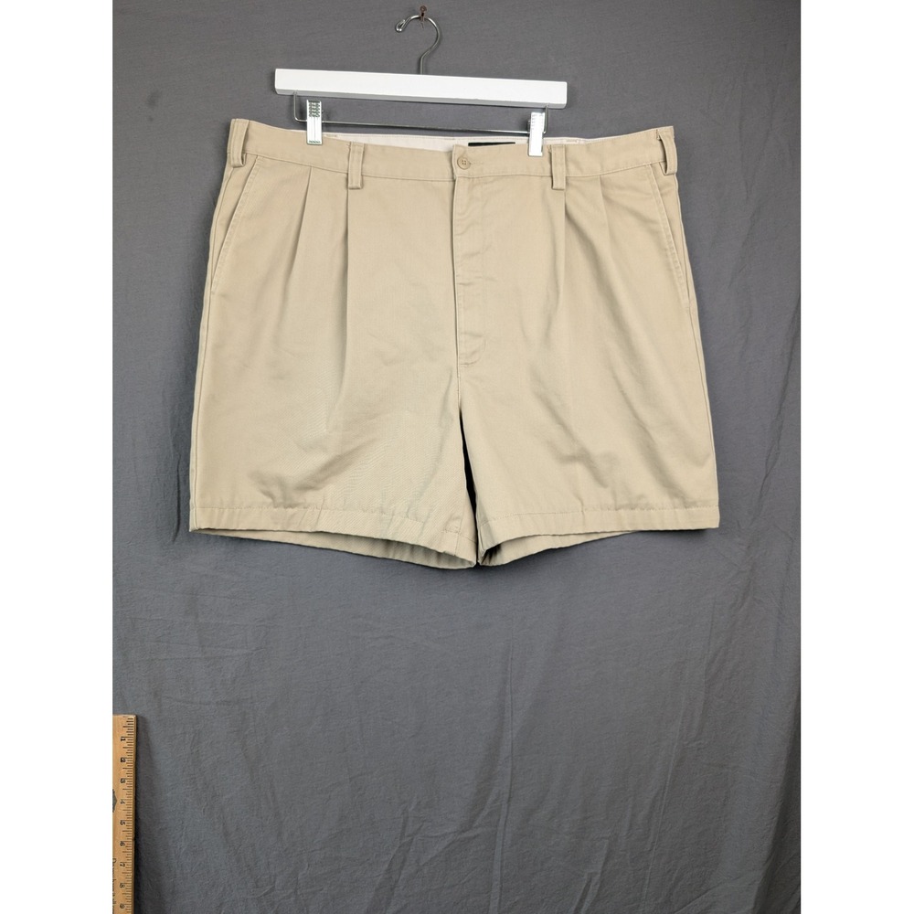 Eddie Bauer Mens Khaki Tan Pleated Cotton Chino Shorts Size 42 Tall
